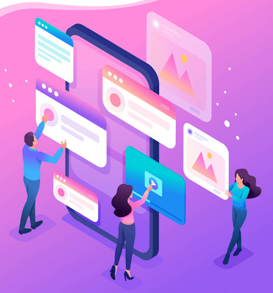 Isometric bright concept the process of creating an application design, UI UX. Template Landing page.